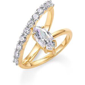 14K Gold Plated Wavy Engagement Ring for Women | Solitaire Cubic Zirconia Weddin